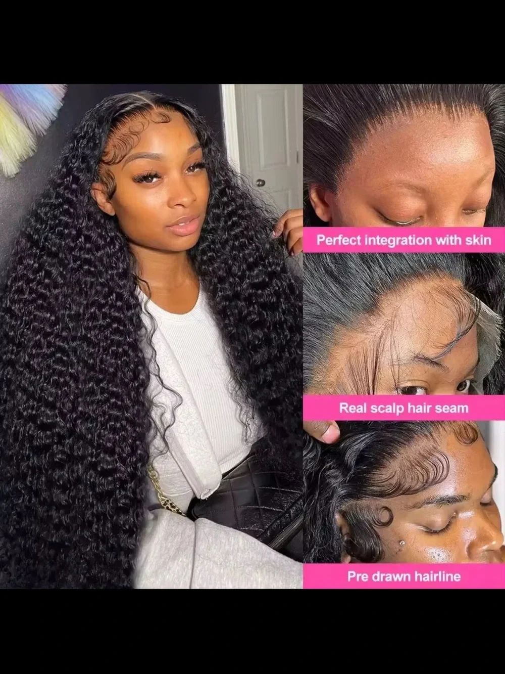 Natural Deep Curly Lace Front Wig - Black
